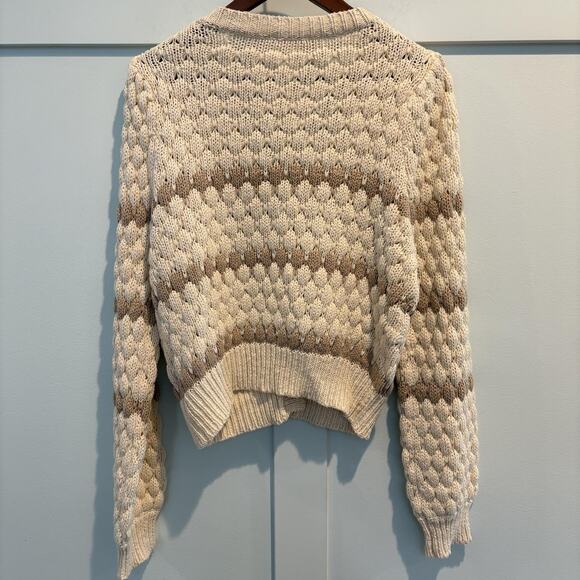 NWT Endless Blu Sweater Women Large Ivory Taupe Button Cardigan Chunky Knit - Picture 9 of 14